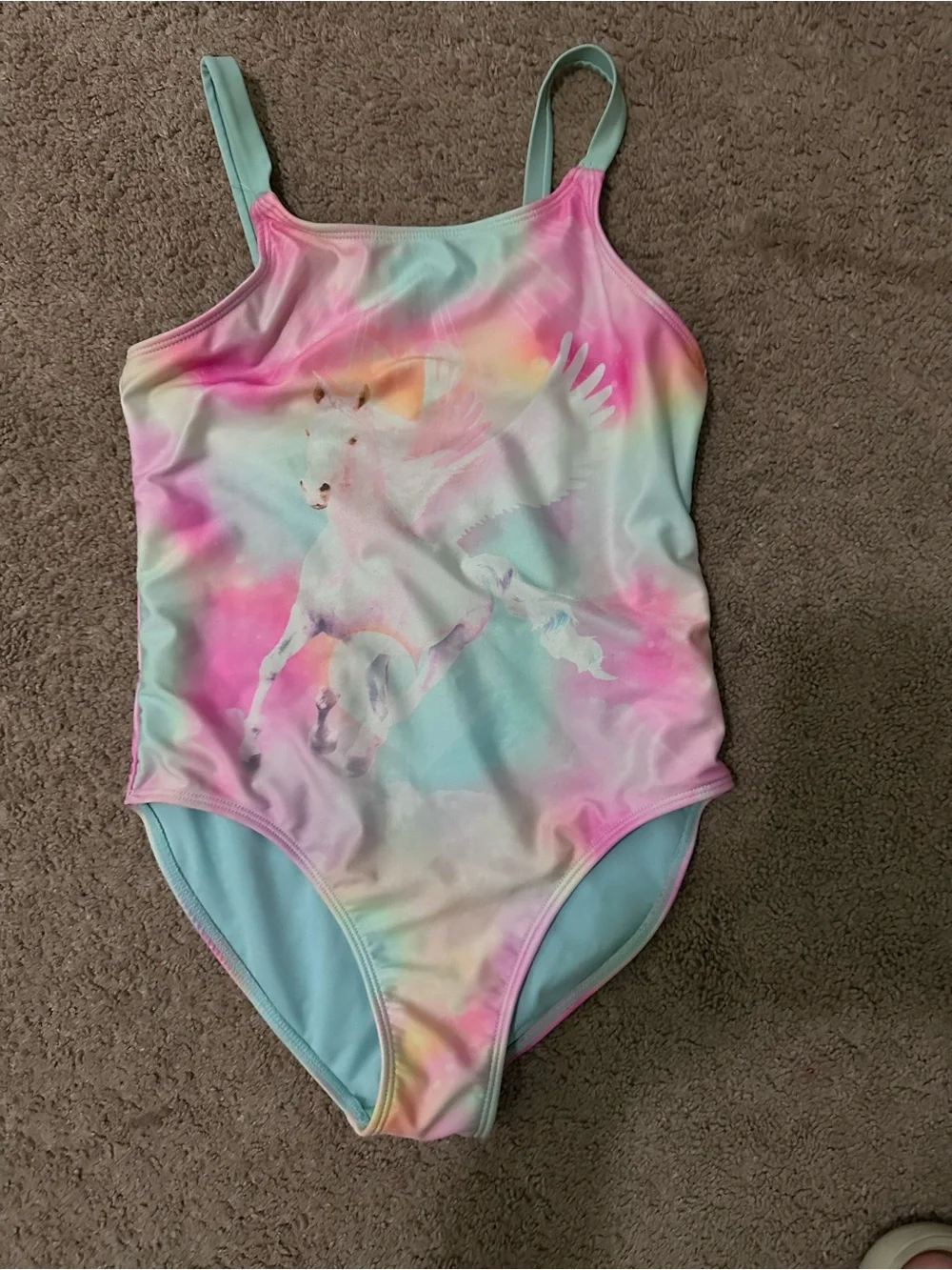 Wonder Nation Girls Rainbow Tie-Dye Swimsuit with Unicorn Graphic Size L (10-12)